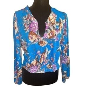 Floral Long Sleeve Smocked Crop Top